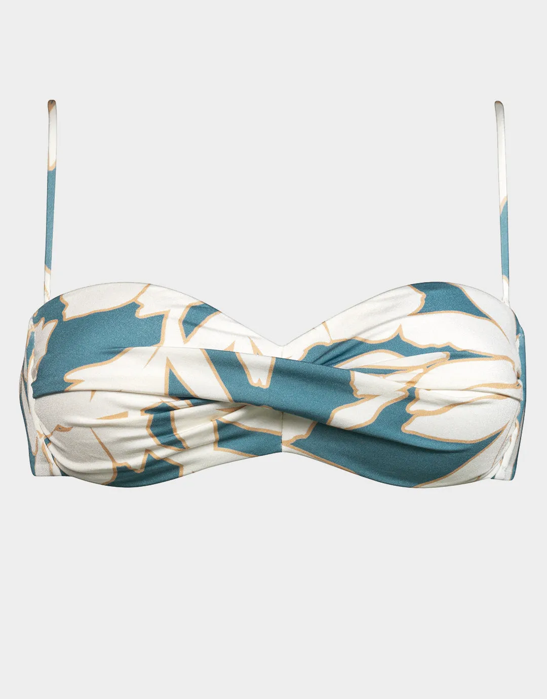 Floral Abstract Twist Bandeau Bikini Top - Puffy Sky