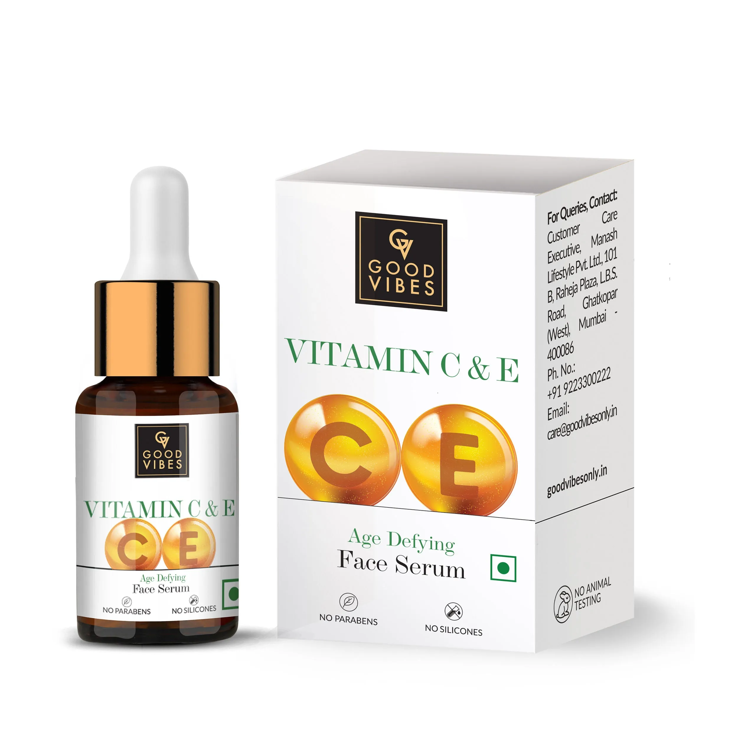 Good Vibes Vitamin C & E Age Defying Face Serum | Fast Aborption | With Orange | No Parabens, No Silicones, No Sulphates, No Animal Testing (10 ml)